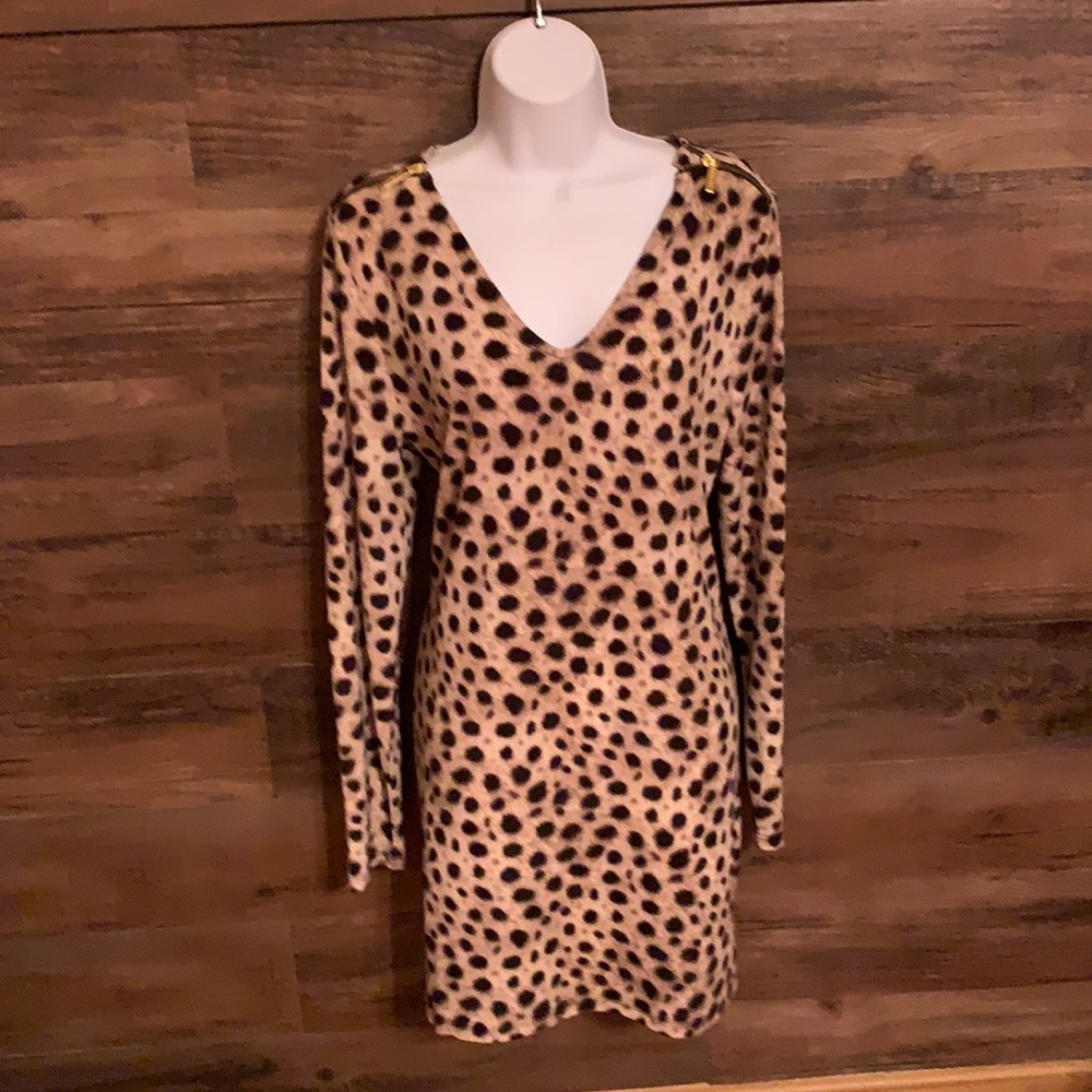Michael Kors Black and Tan leopard print long sleeve dress.